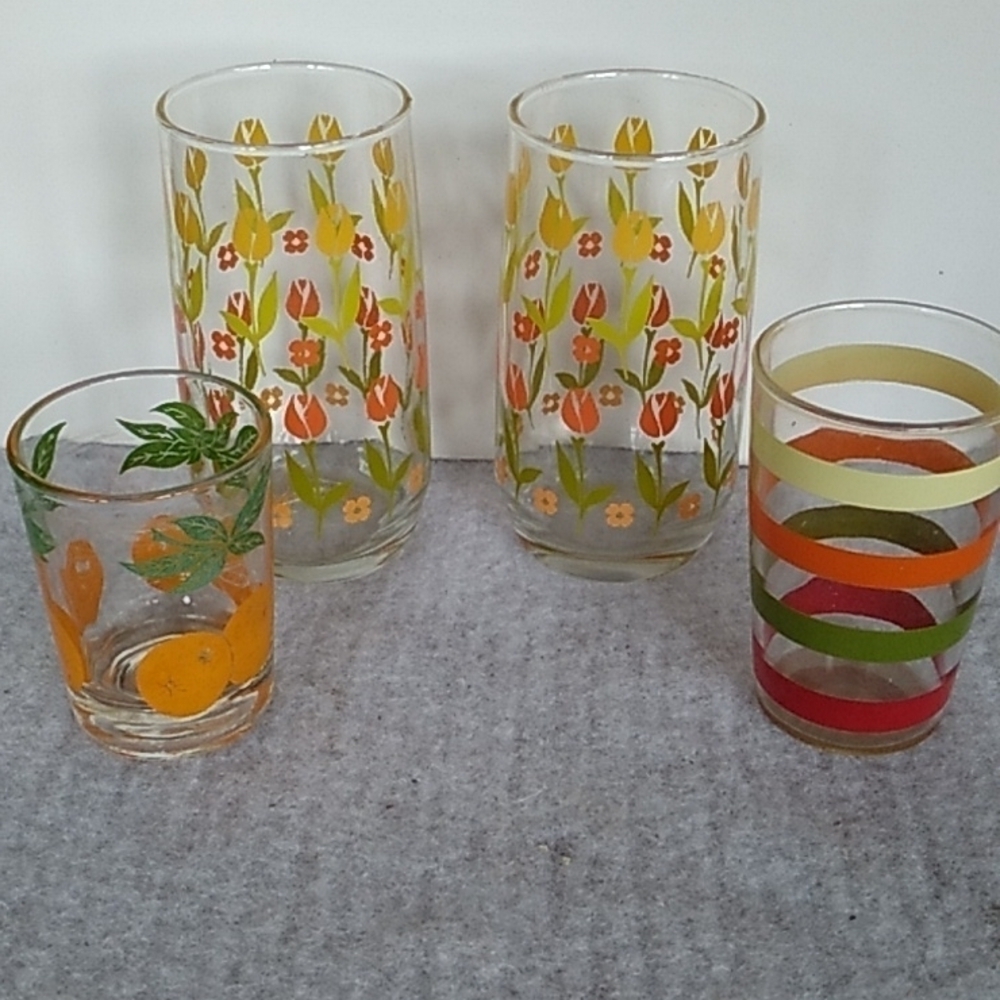 Vintage 1960s 1970s juice tea glasses farmhouse shabby chic boho - Picture 2 of 7